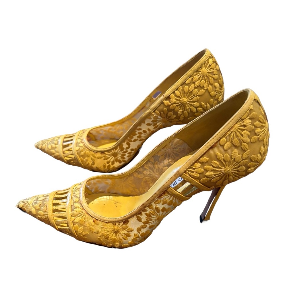 Yellow Embroidered Manolo Blahnik’s Size 40 - Picture 3 of 5